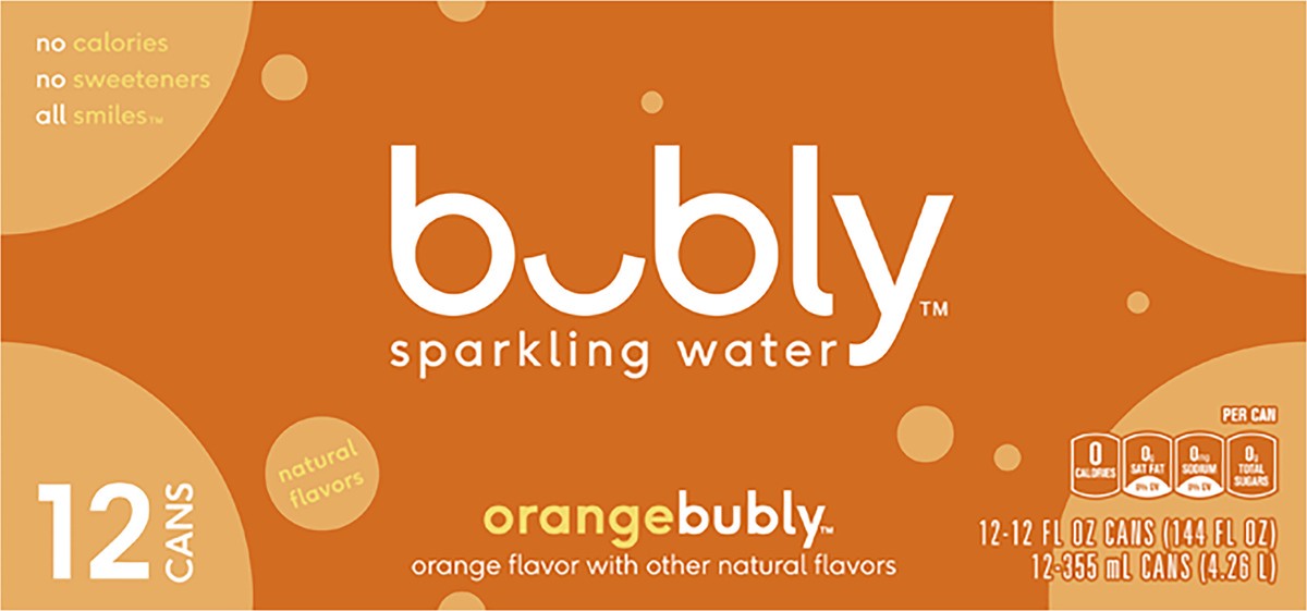 slide 3 of 5, bubly Sparkling Water Orange 12 Fl Oz 12 Count Cans, 12 ct