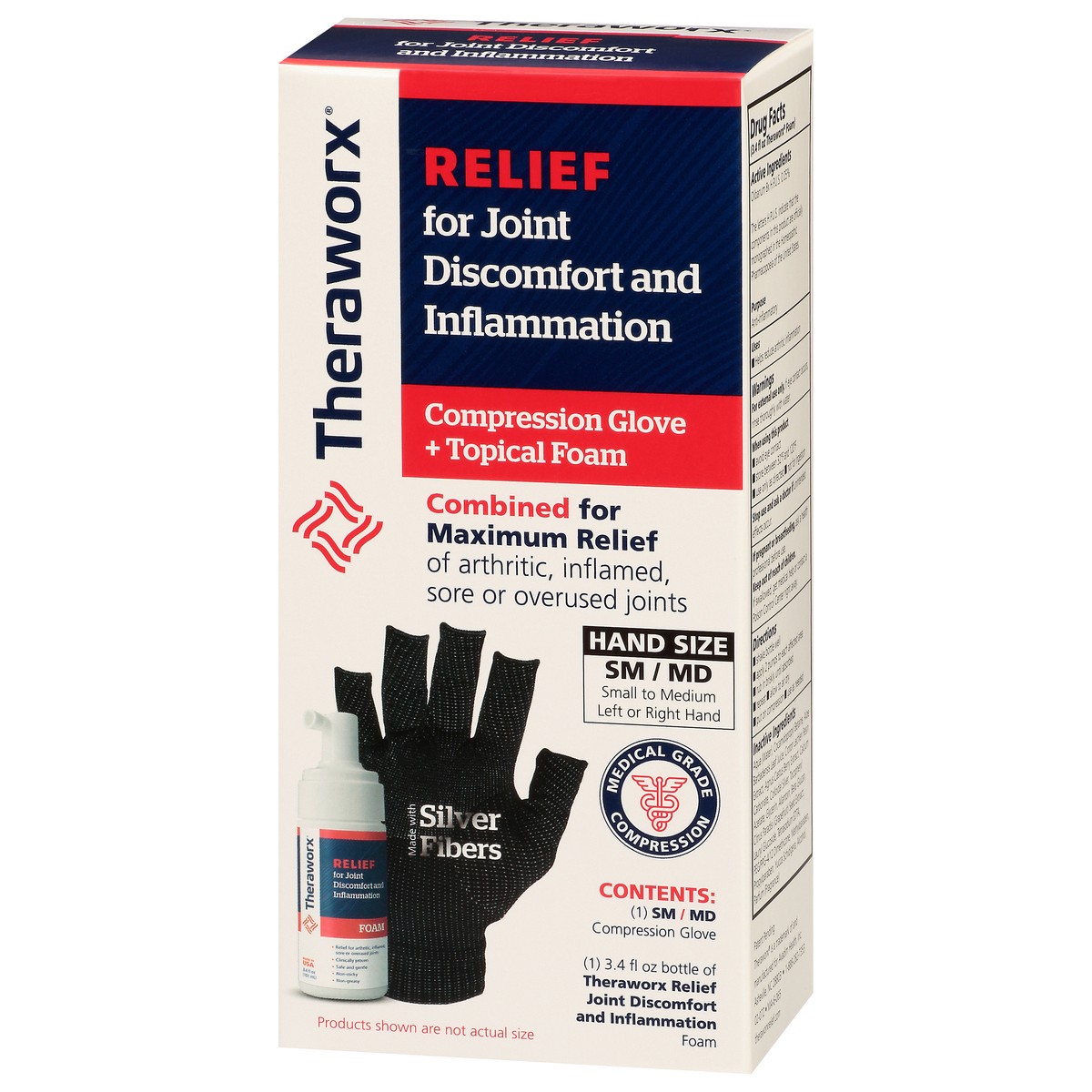 slide 5 of 13, Theraworx Compression Glove + Topical Foam Kit 2 pc, 3.1 oz