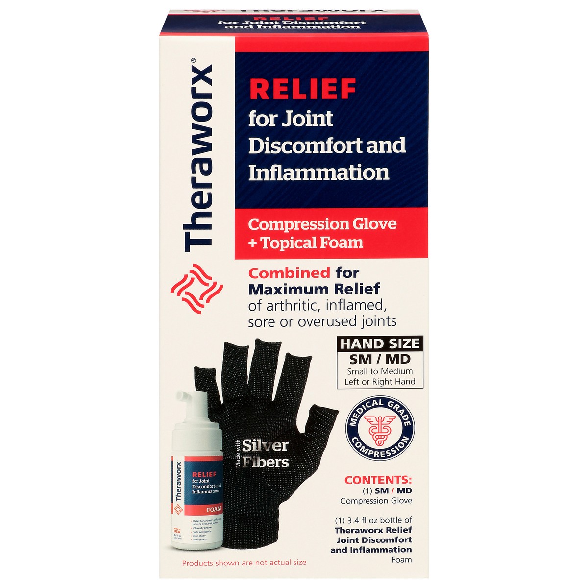 slide 1 of 13, Theraworx Compression Glove + Topical Foam Kit 2 pc, 3.1 oz