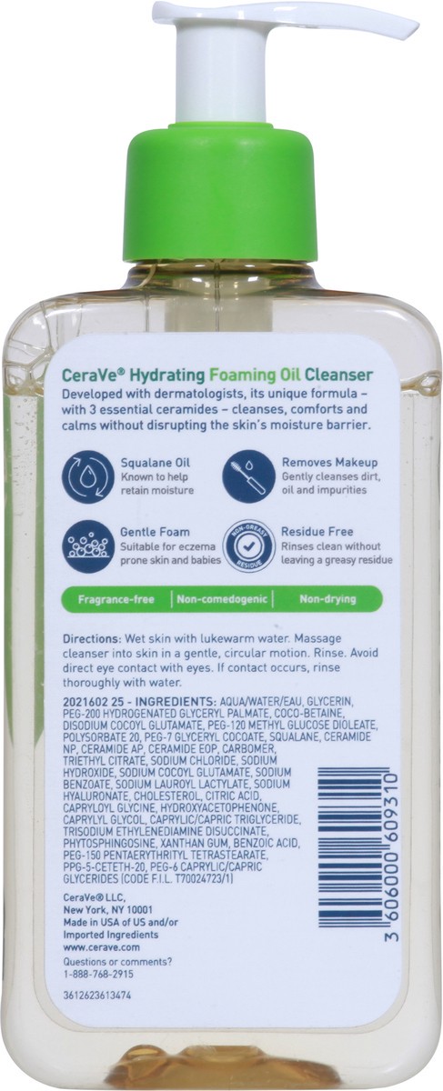 slide 11 of 12, CeraVe Hydrating Foaming Cleansing Oil Face Wash with Squalane Oil, Triglyceride and Hyaluronic Acid For Dry to Very Dry Skin - 8 fl oz, 8 fl oz