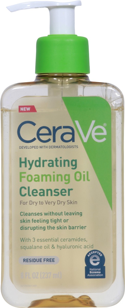 slide 2 of 12, CeraVe Hydrating Foaming Cleansing Oil Face Wash with Squalane Oil, Triglyceride and Hyaluronic Acid For Dry to Very Dry Skin - 8 fl oz, 8 fl oz