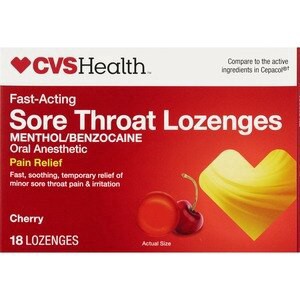 slide 1 of 1, CVS Health Fast Acting Sore Throat Lozenges, Cherry, 18 Ct, 18 ct