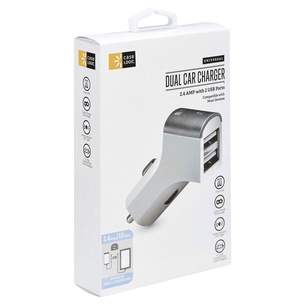 slide 21 of 29, Case Logic 2.4A DUAL USB Car Charger- Space grey, car