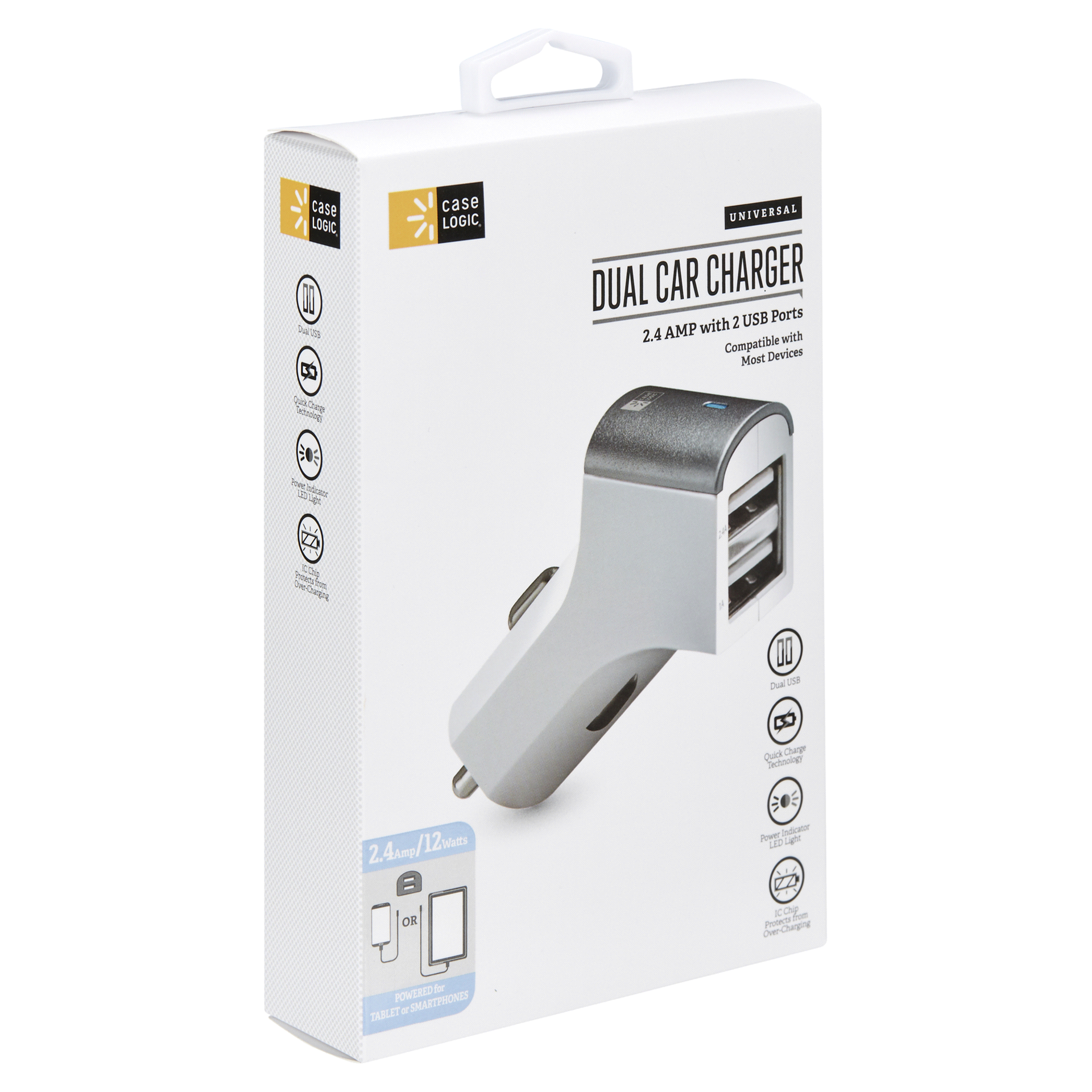 slide 22 of 29, Case Logic 2.4A DUAL USB Car Charger- Space grey, car