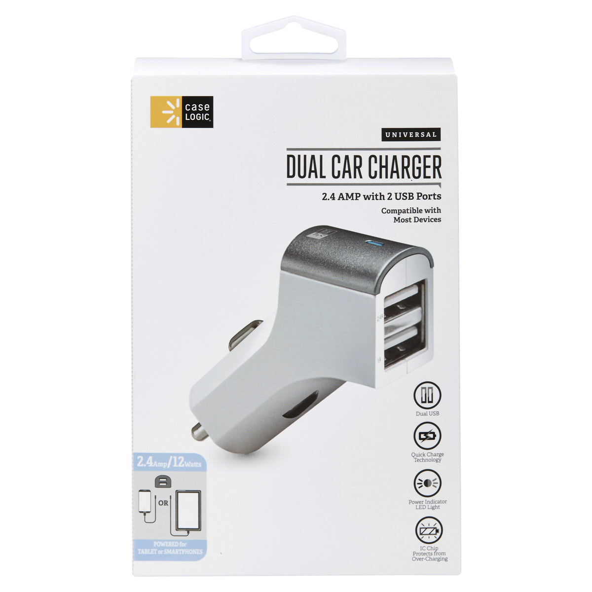 slide 1 of 29, Case Logic 2.4A DUAL USB Car Charger- Space grey, car