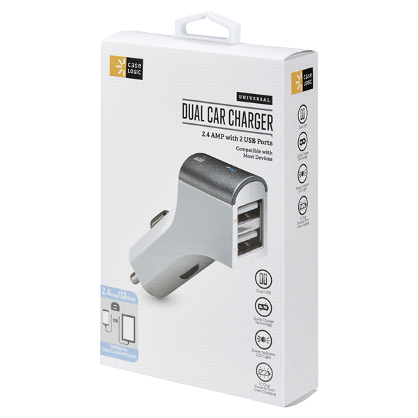 slide 25 of 29, Case Logic 2.4A DUAL USB Car Charger- Space grey, car