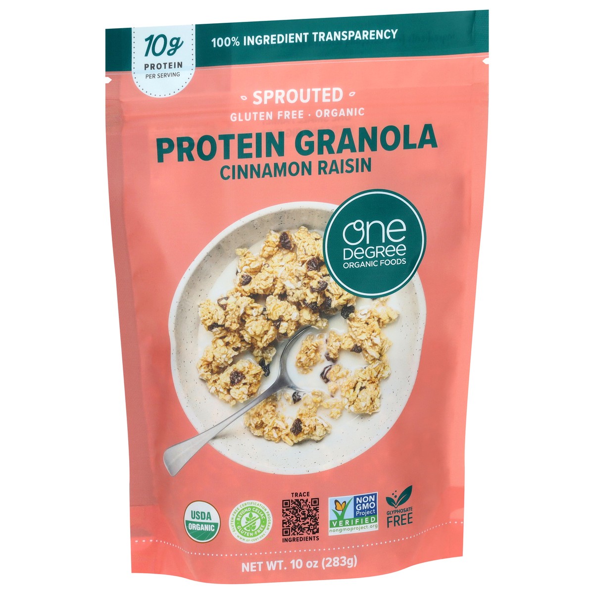 slide 4 of 4, One Degree Organic Foods Gluten Free Organic Sprouted Cinnamon Raisin Protein Granola 10 oz, 10 oz