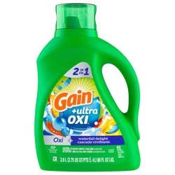 Gain Ultra Oxi Liquid Laundry Detergent, Waterfall Delight Scent, 88 fl oz, 61 loads, Laundry Detergent Liquid Soap, HE compatible