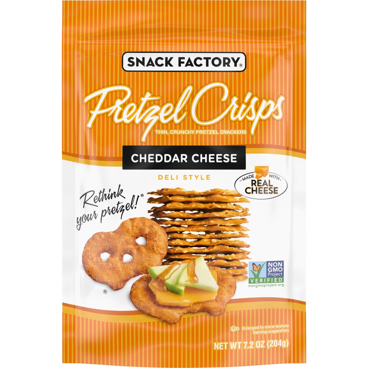 slide 1 of 5, Snack Factory Cheddar Cheese Pretzel Crisps, 7.200 oz