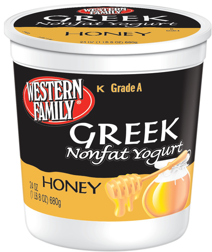 slide 1 of 1, Western Family Greek Nonfat Yogurt Honey, 24 oz