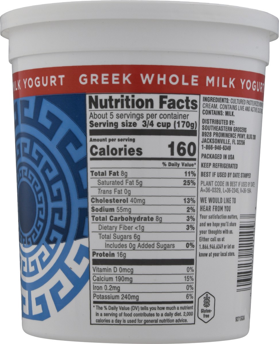 slide 5 of 9, SE Grocers Whole Milk Plain Greek Yogurt, 32 oz