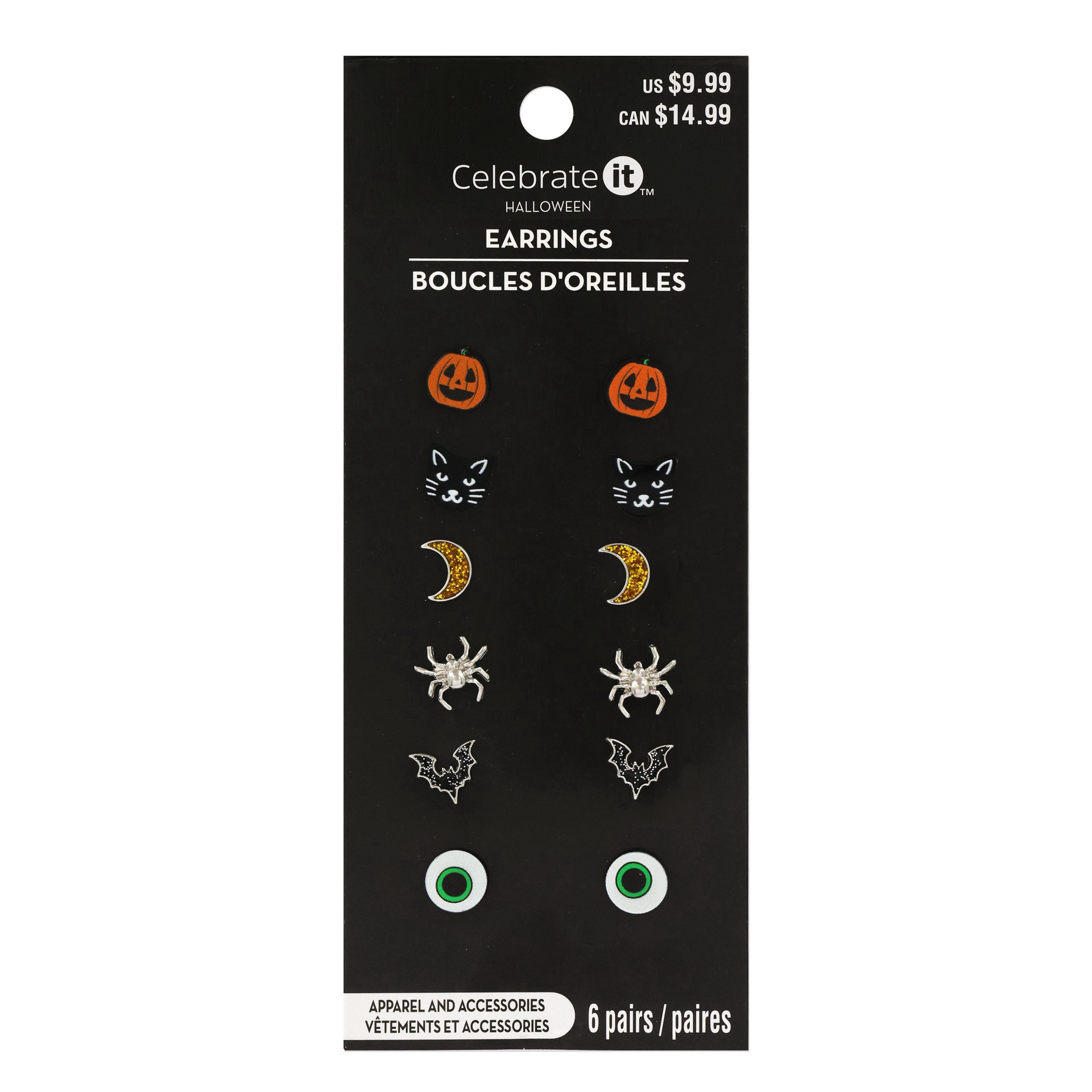 slide 3 of 3, Jack-O'-Lantern & Black Cat Earring Value Pack By Celebrate It, 6 pairs of earrings