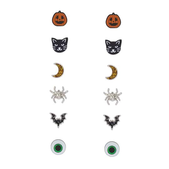 slide 1 of 3, Jack-O'-Lantern & Black Cat Earring Value Pack By Celebrate It, 6 pairs of earrings