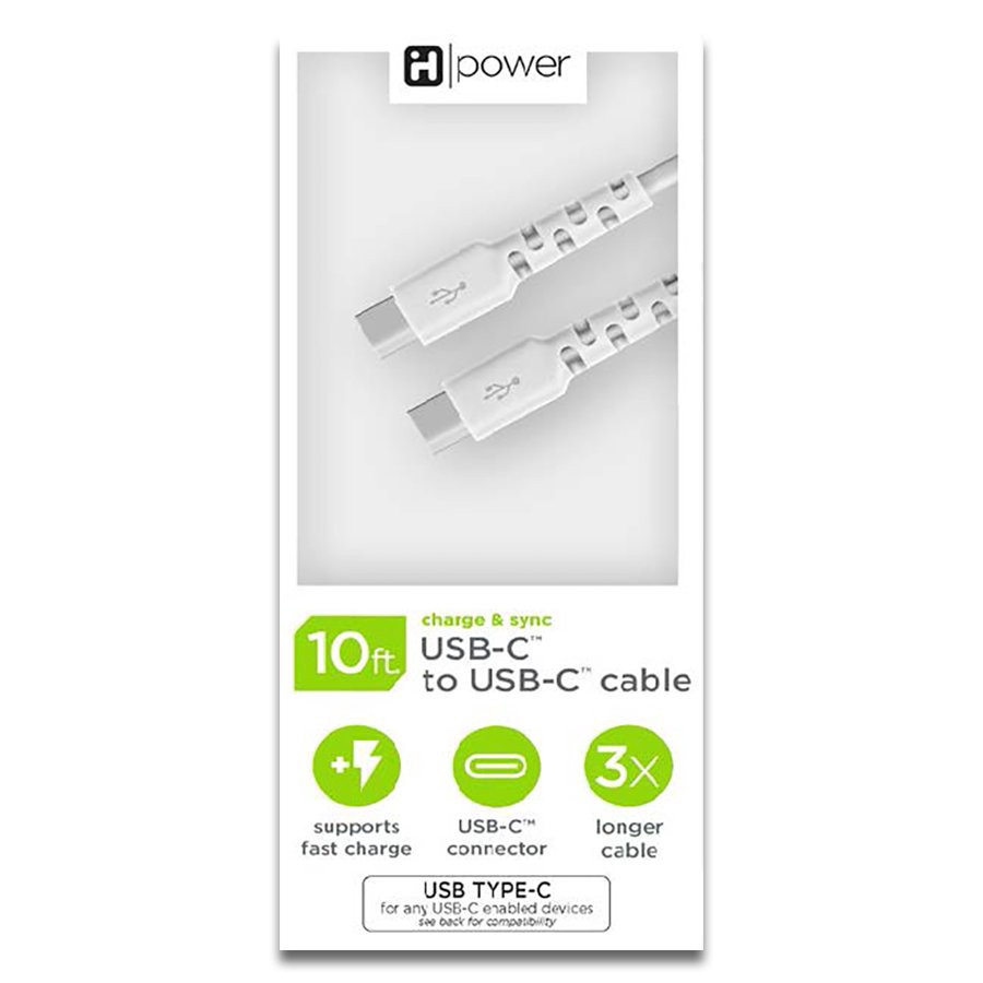 slide 1 of 1, iHome USB-C to USB-C Charging Cable - White, 10 ft