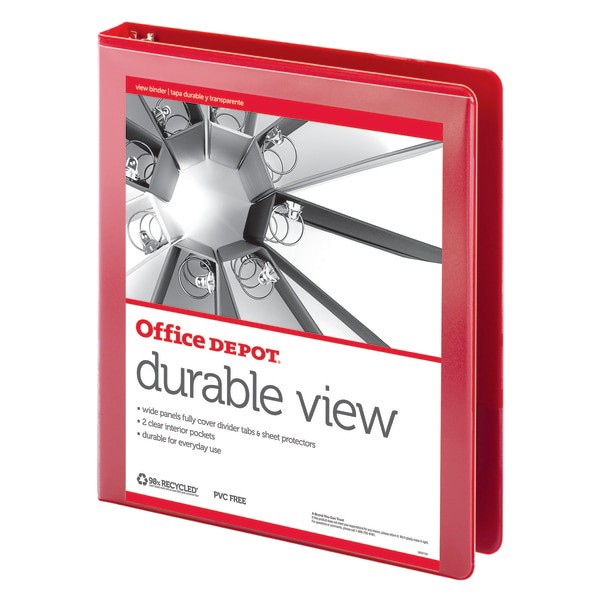 slide 3 of 5, Office Depot Brand Durable View Round-Ring Binder, 1'' Rings, Red, 1 in