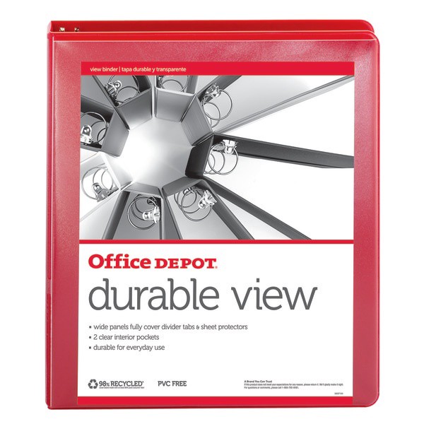 slide 2 of 5, Office Depot Brand Durable View Round-Ring Binder, 1'' Rings, Red, 1 in