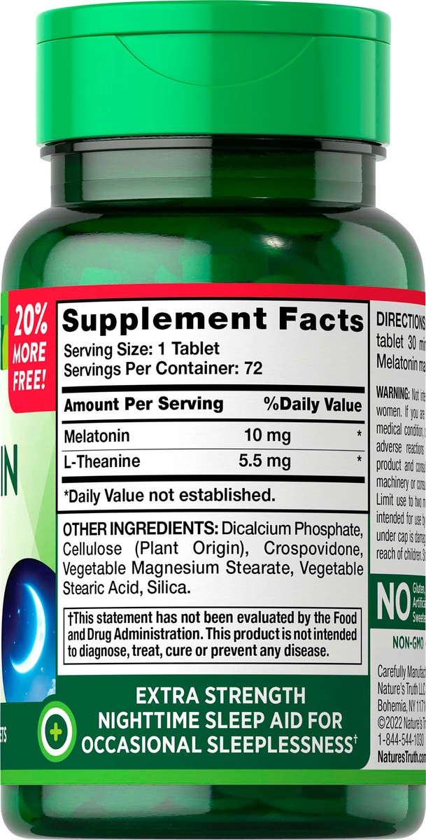 slide 4 of 5, Nature's Truth Melatonin 10 mg plus L-Theanine, 72 ct