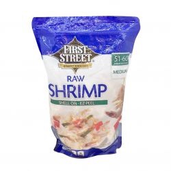 slide 1 of 1, First Street 51/60 Raw Shell On Ez White Shrimp, 2 lb