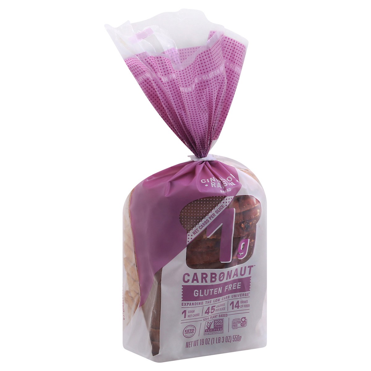 slide 4 of 9, Carbonaut Bread, Gluten Free, Cinnamon Raisin, 19 oz