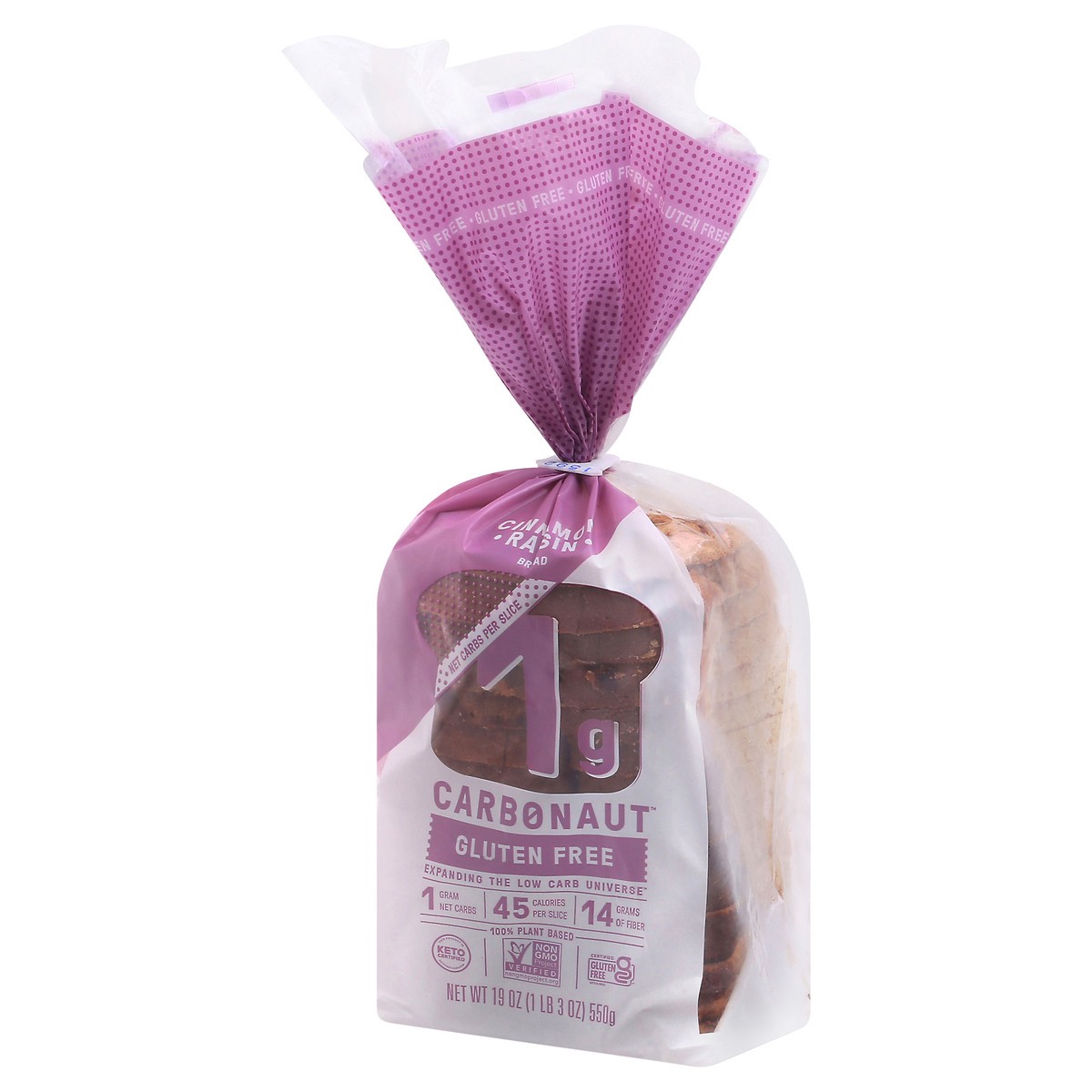 slide 7 of 9, Carbonaut Bread, Gluten Free, Cinnamon Raisin, 19 oz