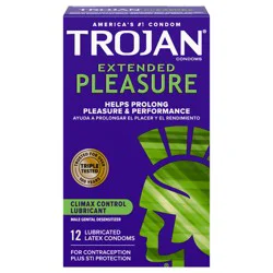Trojan Extended Pleasure Climax Control Latex Lubricated Condoms, 12 Count