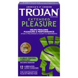 Trojan Extended Pleasure Climax Control Latex Lubricated Condoms, 12 Count