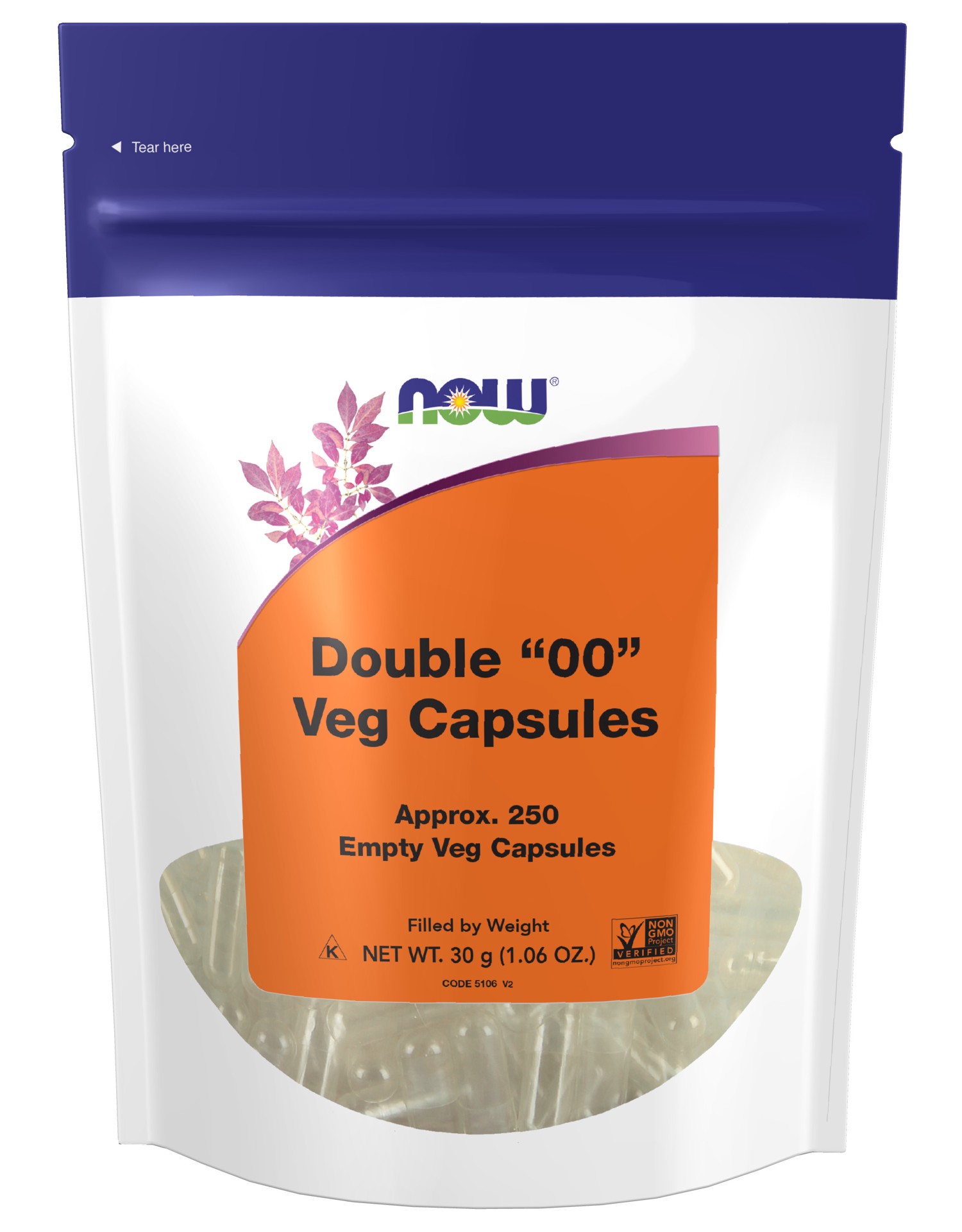 slide 1 of 3, NOW Empty Capsules, Vegetarian, Double 00" - 250 Veg Capsules", 250 ct