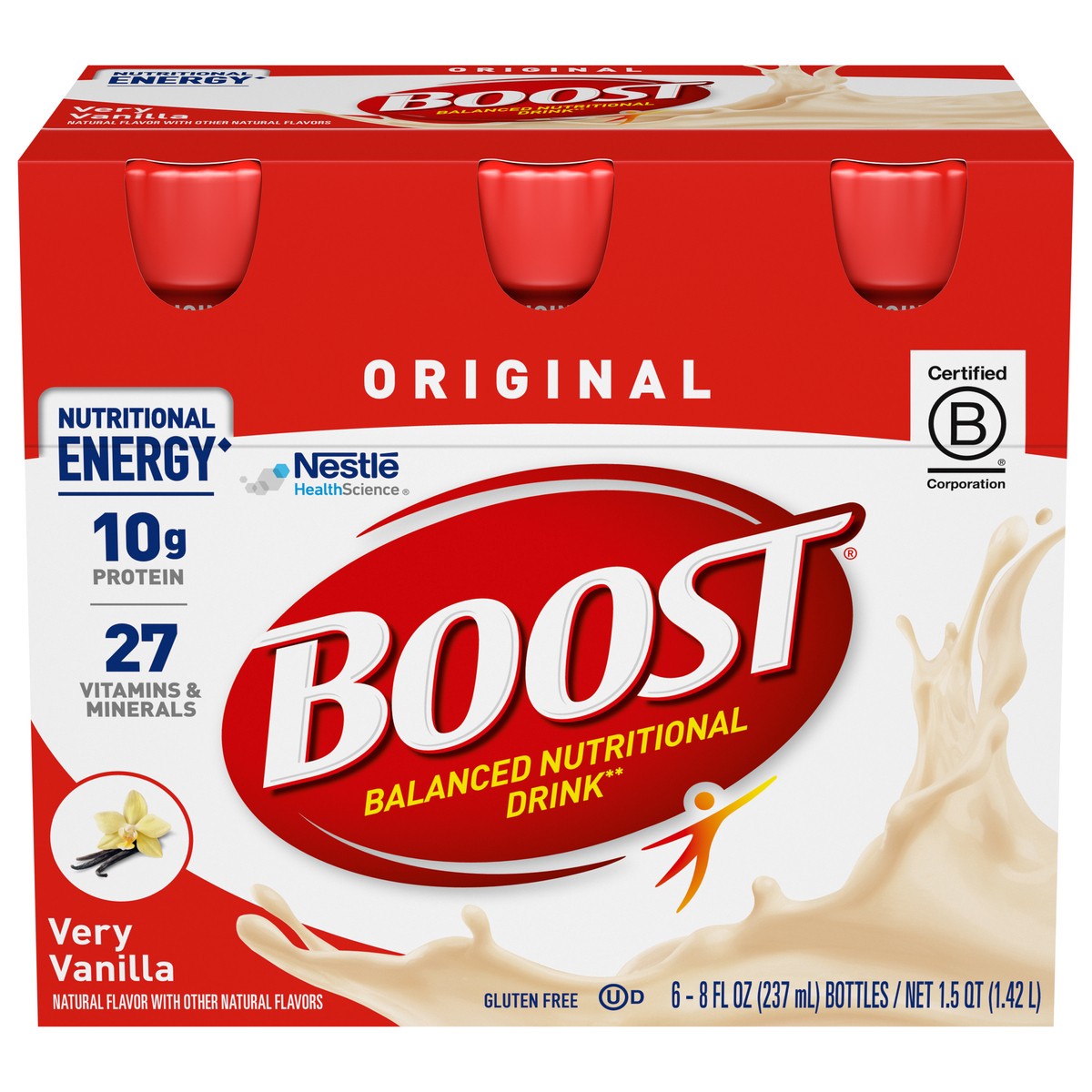 slide 1 of 9, Boost Original Balanced Nutritional Drink, Very Vanilla, 10 g Protein, 6 - 8 fl oz Bottles, 48 fl oz