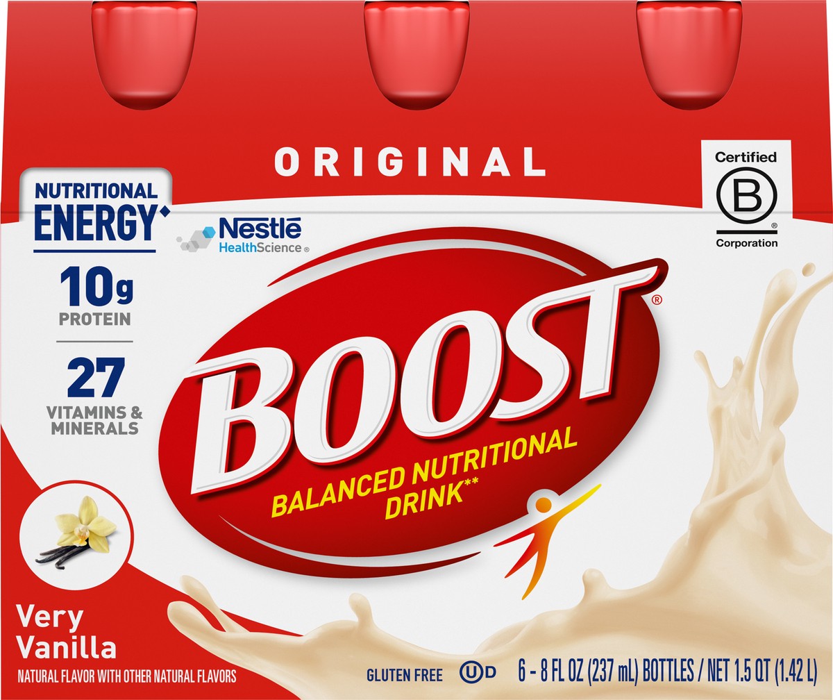 slide 7 of 9, Boost Original Balanced Nutritional Drink, Very Vanilla, 10 g Protein, 6 - 8 fl oz Bottles, 48 fl oz