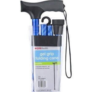 slide 1 of 1, CVS Health Gel Grip Folding Cane, Blue, 1 ct