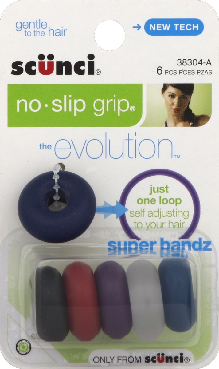 slide 2 of 2, scünci The Evolution No Slip Grip Super Bandz Hair Ties, 6 ct