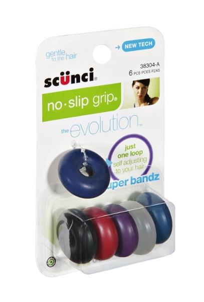 slide 1 of 2, scünci The Evolution No Slip Grip Super Bandz Hair Ties, 6 ct