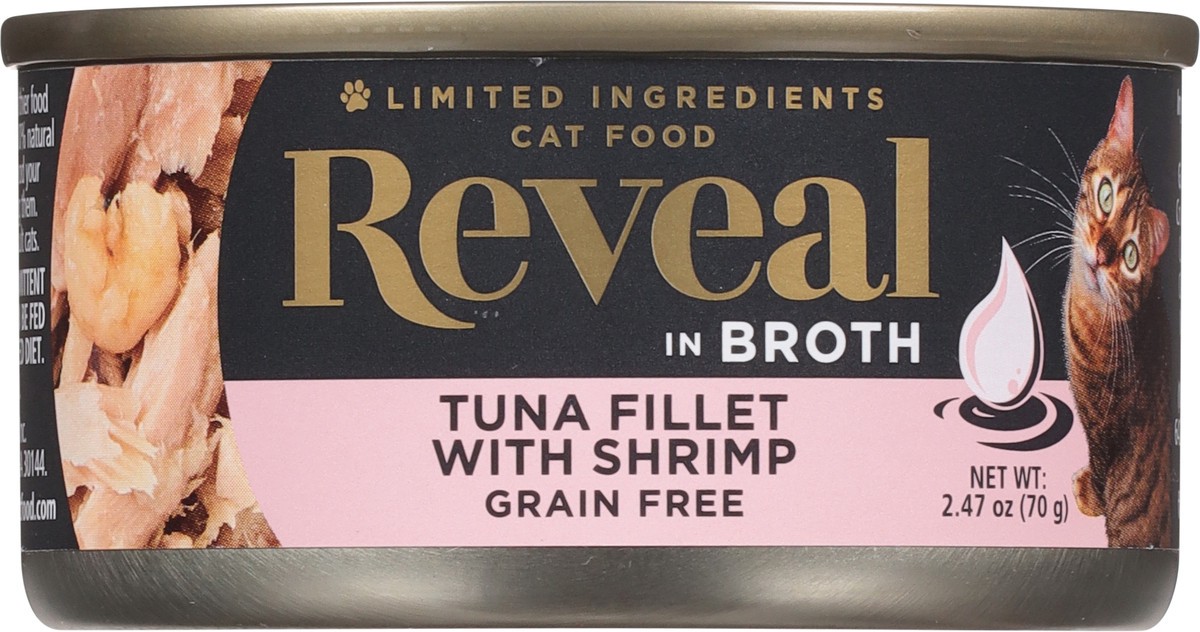 slide 11 of 14, Reveal Natural Wet Cat Food, Tuna Fillet with Shrimp in Broth, 2.47 oz Can, 2.47 oz