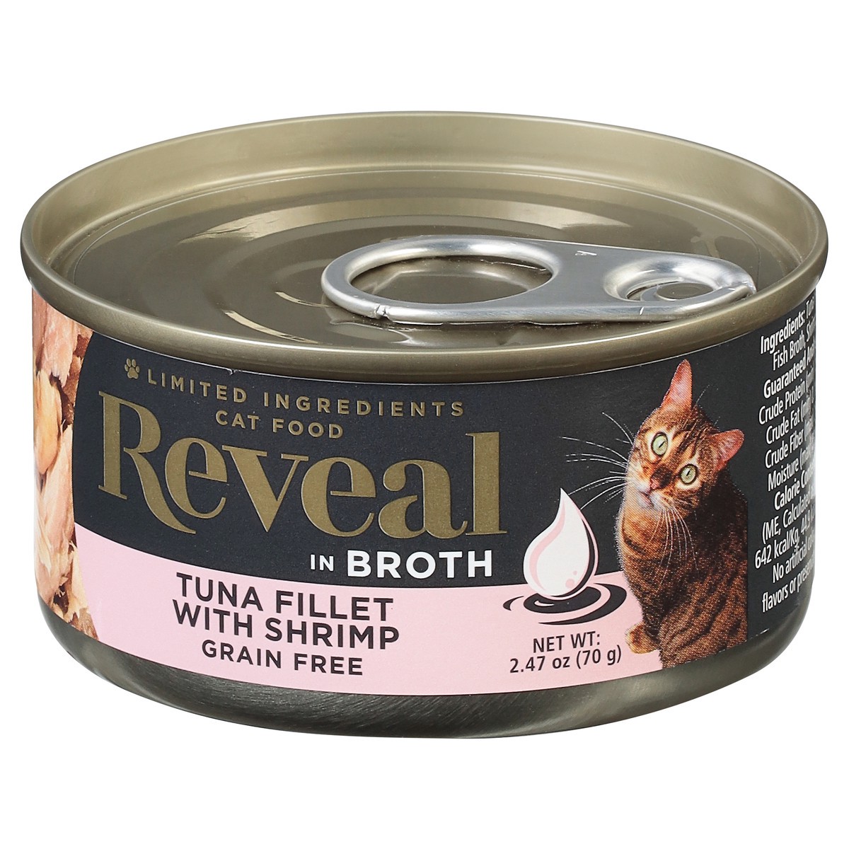 slide 3 of 14, Reveal Natural Wet Cat Food, Tuna Fillet with Shrimp in Broth, 2.47 oz Can, 2.47 oz