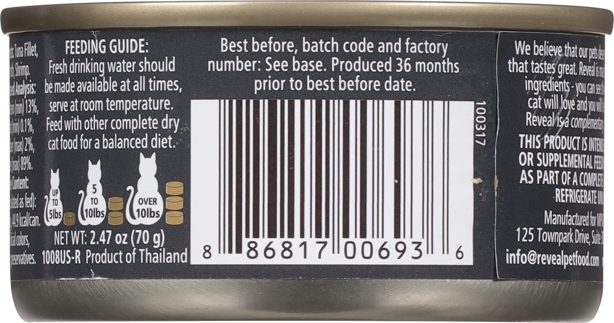 slide 10 of 14, Reveal Natural Wet Cat Food, Tuna Fillet with Shrimp in Broth, 2.47 oz Can, 2.47 oz