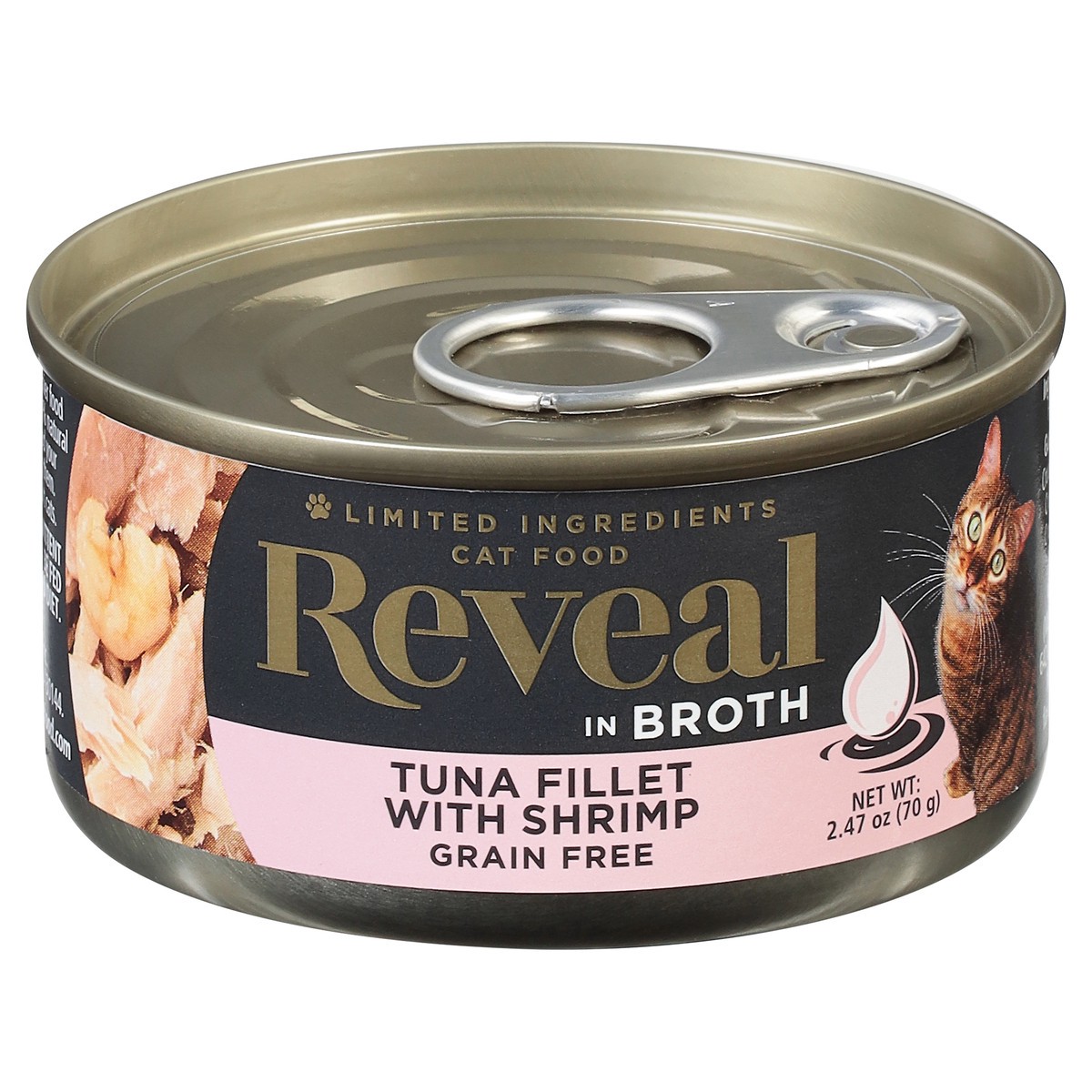 slide 4 of 14, Reveal Natural Wet Cat Food, Tuna Fillet with Shrimp in Broth, 2.47 oz Can, 2.47 oz