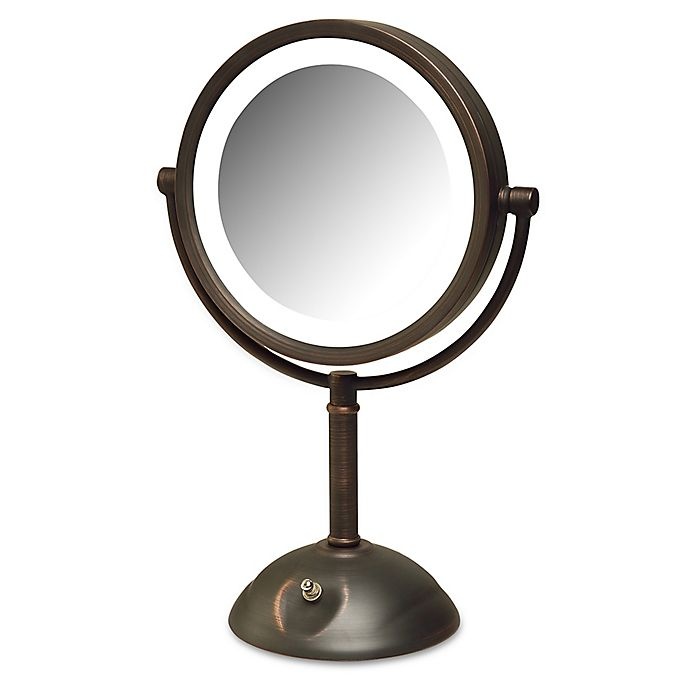 slide 1 of 1, Jerdon 8x LED Tabletop Mirror - Bronze, 1 ct