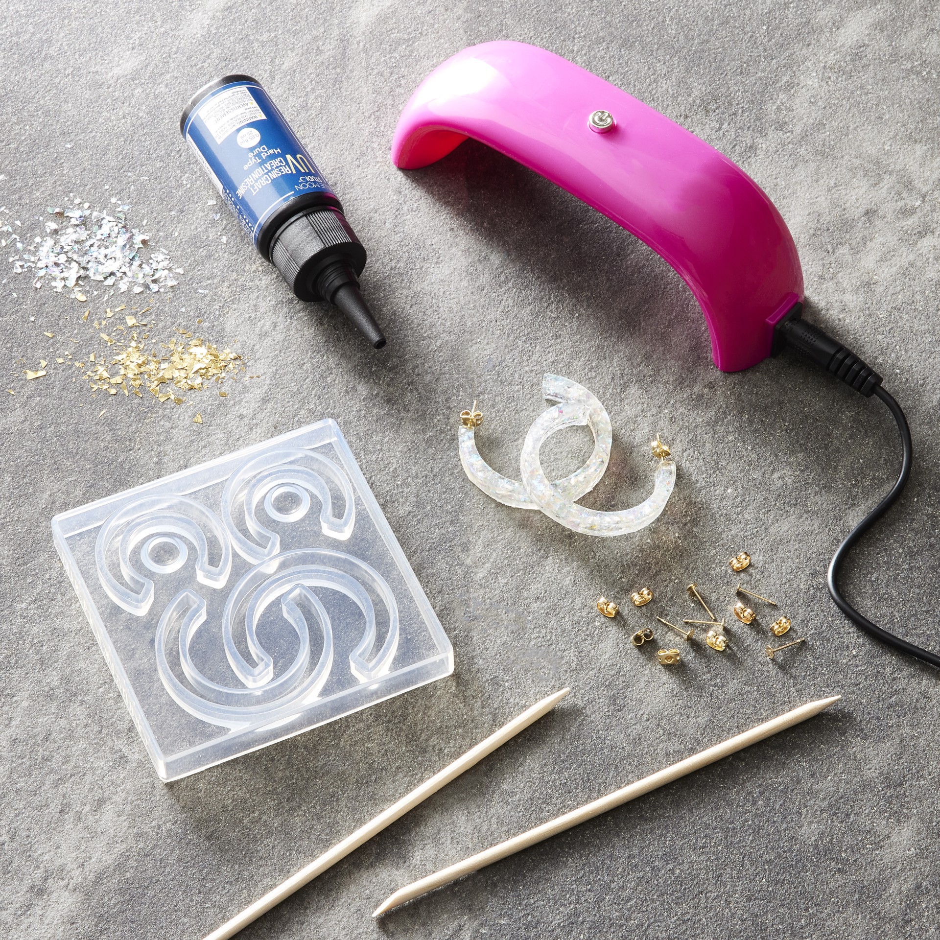 slide 5 of 6, Blue Moon Studio Uv Resin Craft Hoop Earring Starter Kit, creates up to 48 earrings