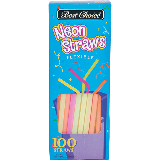 slide 1 of 1, Best Choice Neon Flex Straws, 100 ct