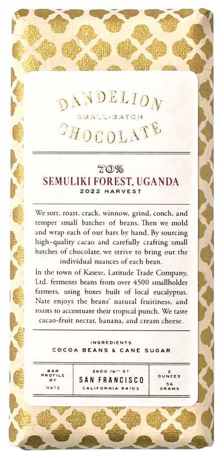 slide 1 of 1, Dandelion Chocolate Semuliki Forest, Uganda 70% Chocolate Bar, 2 oz
