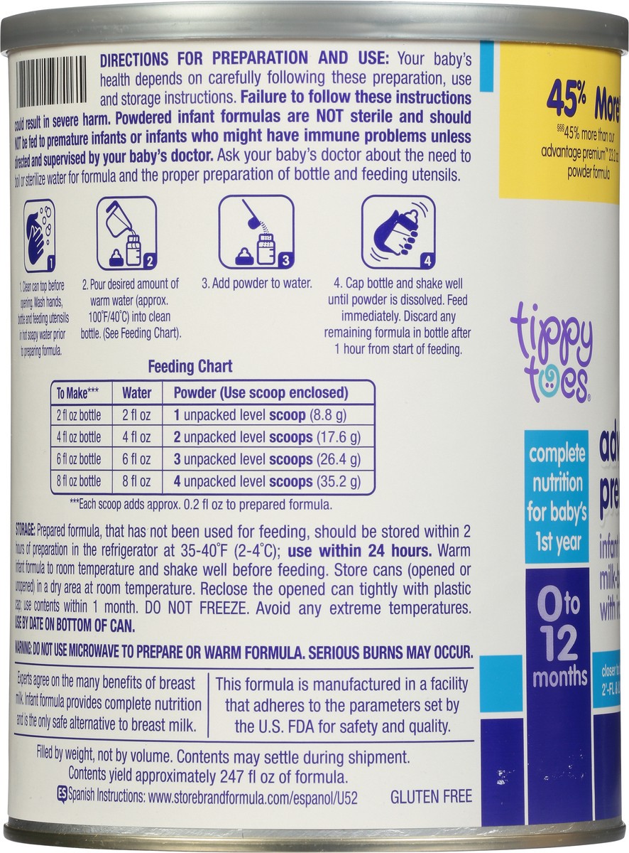 slide 13 of 15, Tippy Toes Advantage Premium 0-12 Months Infant Formula with Iron 34 oz, 34 oz
