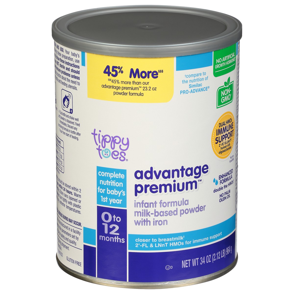 slide 4 of 15, Tippy Toes Advantage Premium 0-12 Months Infant Formula with Iron 34 oz, 34 oz