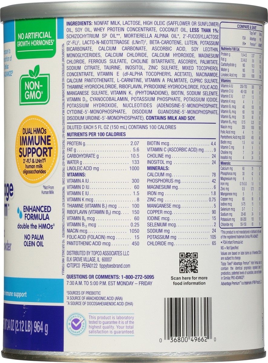 slide 10 of 15, Tippy Toes Advantage Premium 0-12 Months Infant Formula with Iron 34 oz, 34 oz