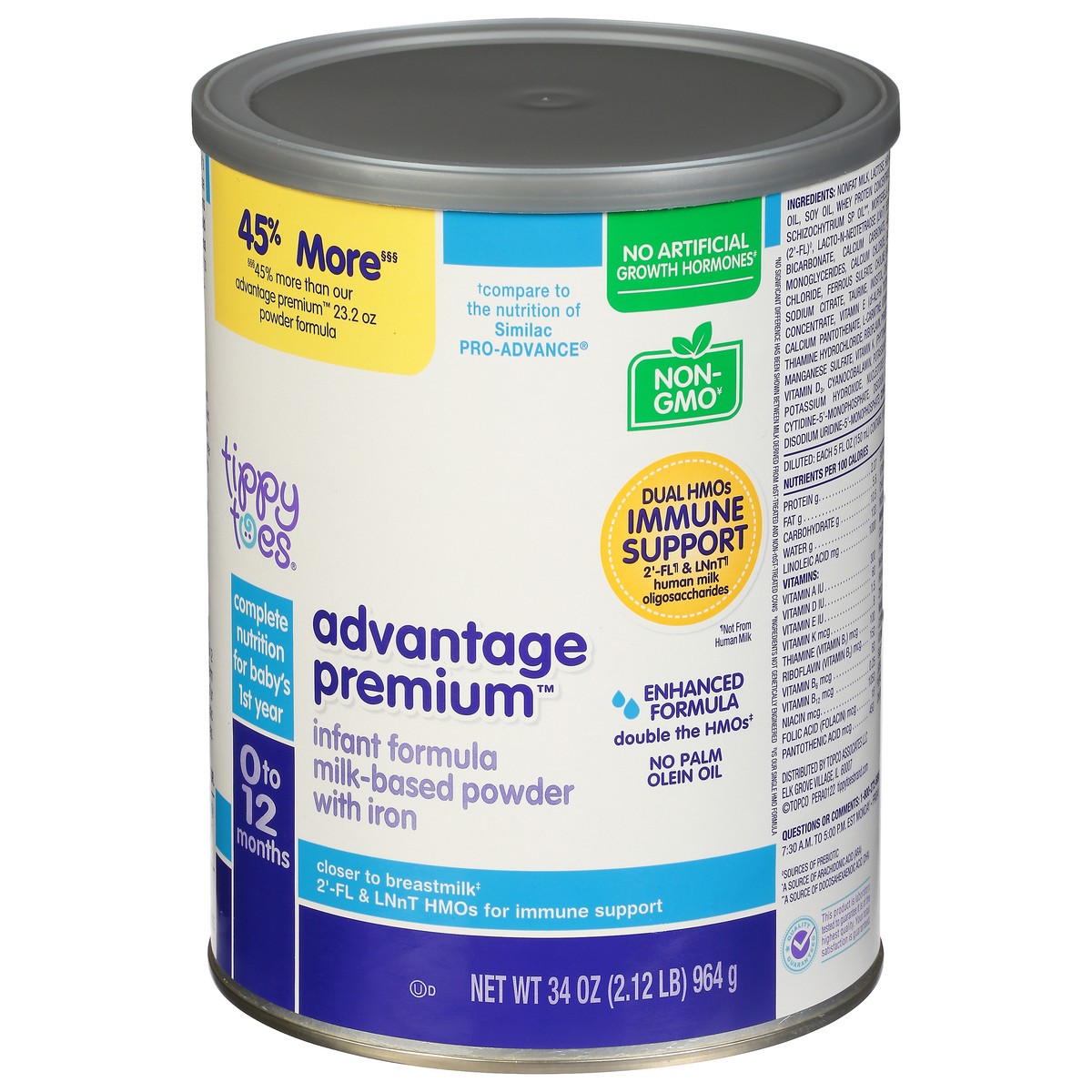 slide 9 of 15, Tippy Toes Advantage Premium 0-12 Months Infant Formula with Iron 34 oz, 34 oz