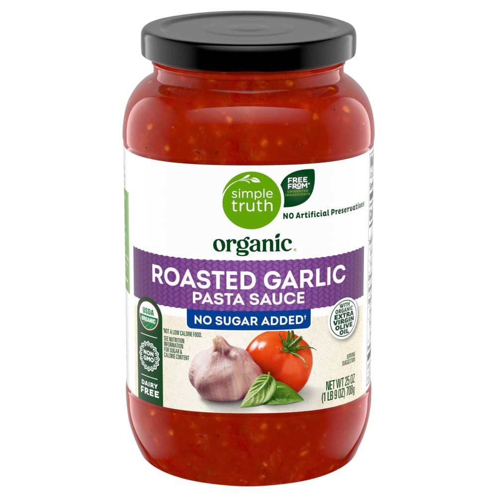 slide 2 of 3, Simple Truth Organic® No Sugar Added Roasted Garlic Pasta Sauce, 25 oz
