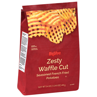 slide 1 of 1, Hy-Vee French Fried Potatoes, Zesty, Waffle Cut, 24 oz