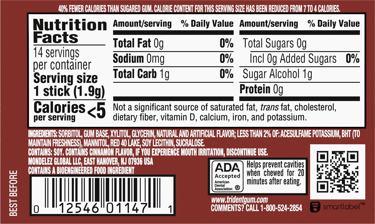 slide 3 of 9, Trident Cinnamon Sugar Free Gum, 14 Piece Pack, 0.94 oz