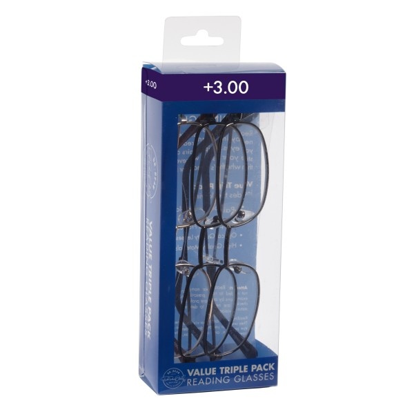 slide 1 of 2, ICU Eyewear Rectangular Reading Glasses Set, Metal, +3.00, Pack Of 3, 3 ct