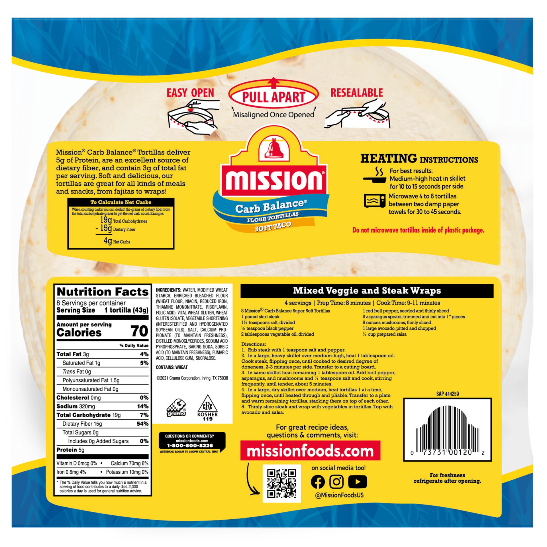 slide 3 of 5, Mission Carb Balance Restaurant Style Flour Tortillas, Soft Taco Size, 8 Count, 8 ct; 12 oz