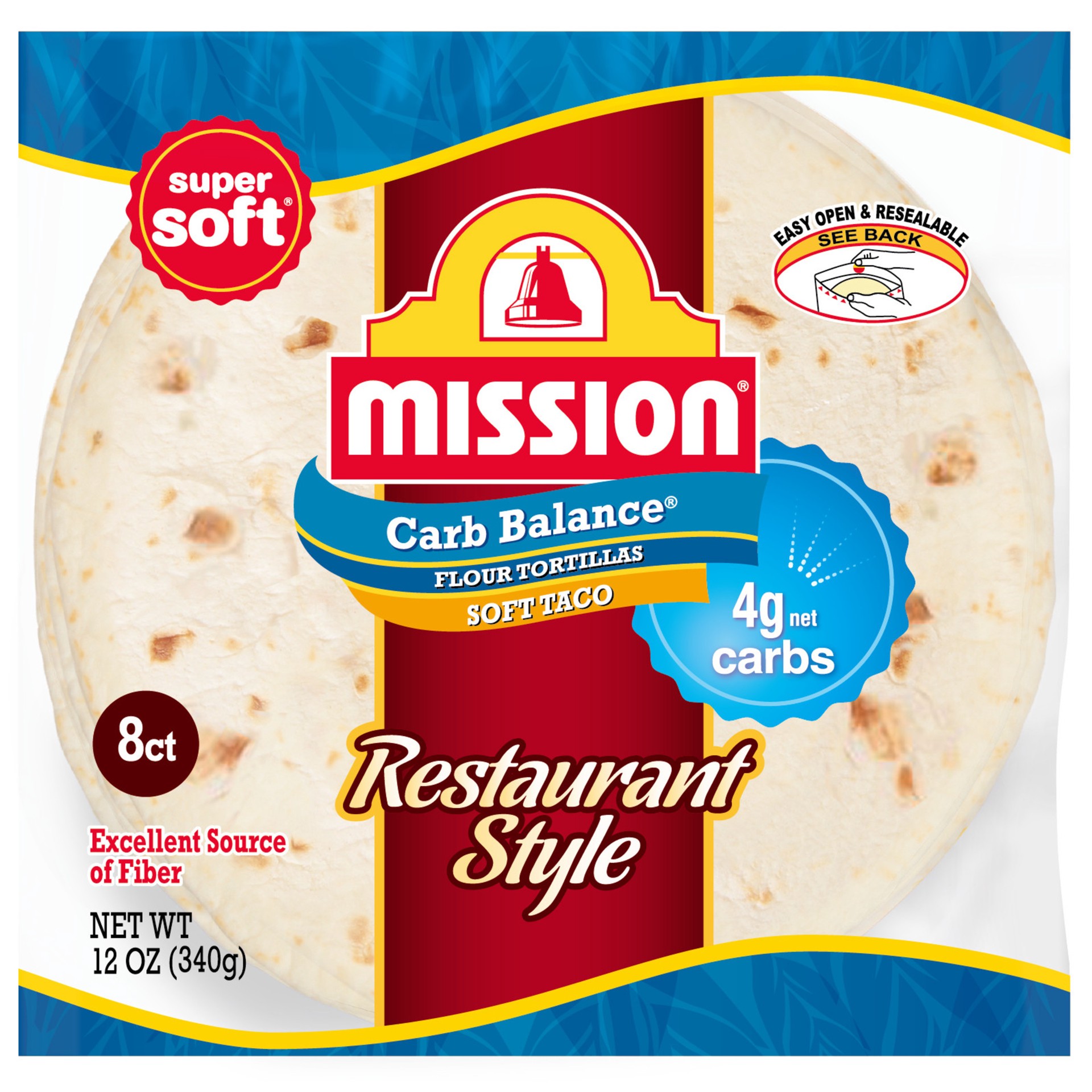 slide 1 of 5, Mission Carb Balance Restaurant Style Flour Tortillas, Soft Taco Size, 8 Count, 8 ct; 12 oz